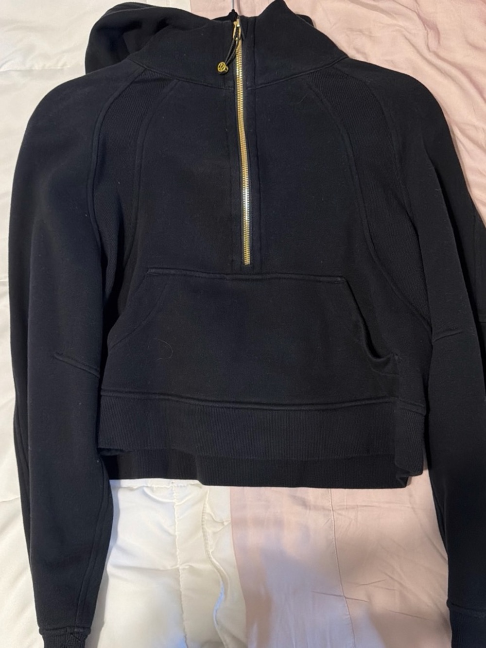 S/M lululemon athletica Black Half-Zip Hooded Sweater with Gold Zipper